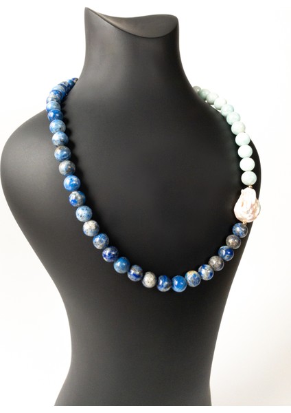 Lapis Lazuli & Amazonit & Barok İnci Kolye