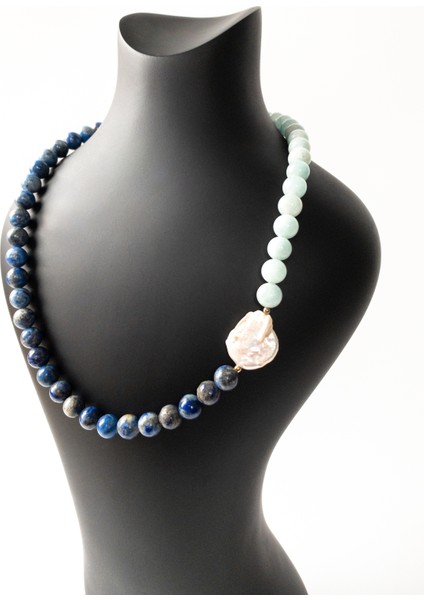 Lapis Lazuli & Amazonit & Barok İnci Kolye