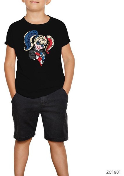 Harley Quinn Typography Siyah Çocuk Tişört fiyatları