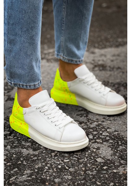 Bağcıklı Baskılı Erkek Spor Ayakkabı Neon Sarı Topuk Splush modelleri
