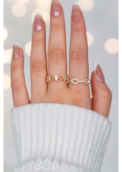 Zirkon Taşlı Ayarlanabilir 2'li Gold Kadın Yüzük