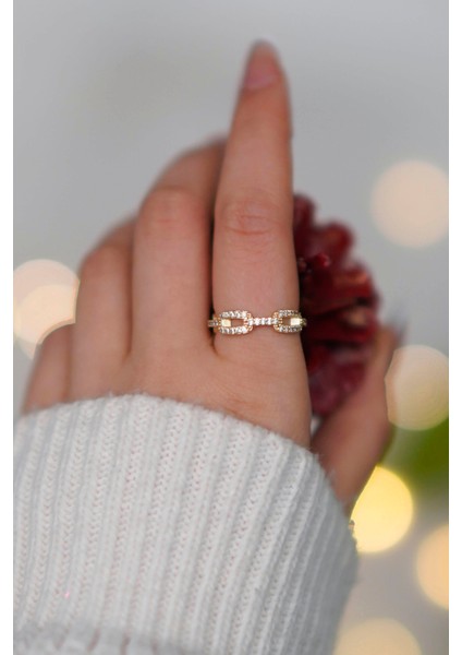 Zirkon Taşlı Ayarlanabilir 2'li Gold Kadın Yüzük modelleri