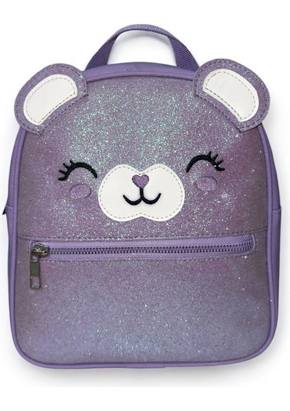 Kız Çocuk Sırt Çantası Lila Renk Simli Sevimli Desenli Nakışlı