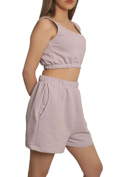 Casual Şort Crop Eşofman Takım