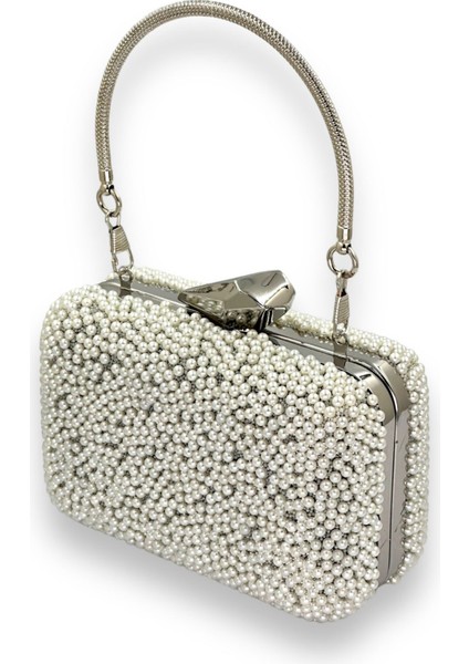 Mini Boy Sedef Ekru Renk Incili Abiye Çanta Gelin Çantası Gece Çantası Portföy Clutch Mezuniyet