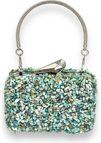 Mini Boy Mint Yeşili Doğal Taş Abiye Çanta Gelin Çantası Gece Çantası Portföy Clutch Mezuniyet