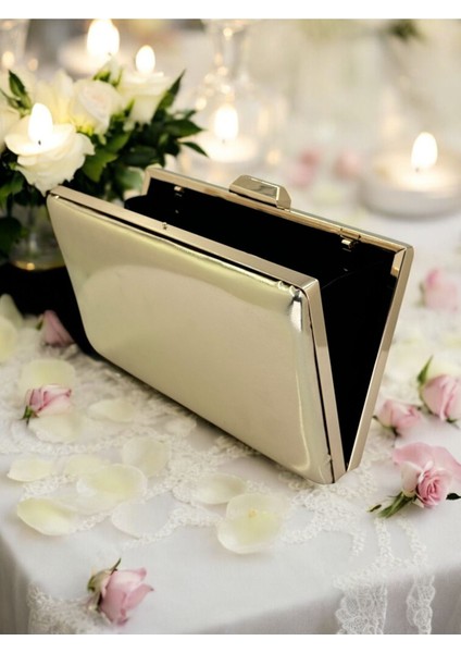 Altın Gold Dore Renk Cilt Deri Mat Deri Abiye Çanta Gece Çantası Nişan Düğün Çantası