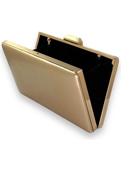 Altın Gold Dore Cilt Deri Mat Deri Metal Saplı Abiye Çanta Gece Çantası Düğün Nişan Kına