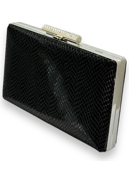Siyah Renk Lazer Desenli Abiye Çanta Gece Çantası Düğün Nişan Kına Çantası Portföy Clutch