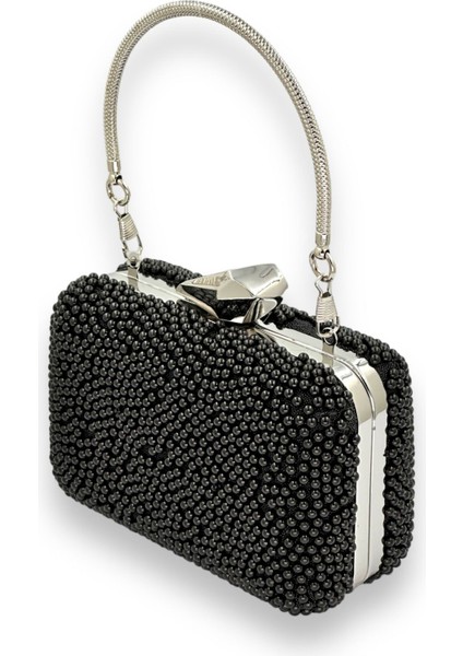 Mini Boy Siyah Renk Incili Abiye Çanta Gelin Çantası Gece Çantası Portföy Clutch Mezuniyet Çantası