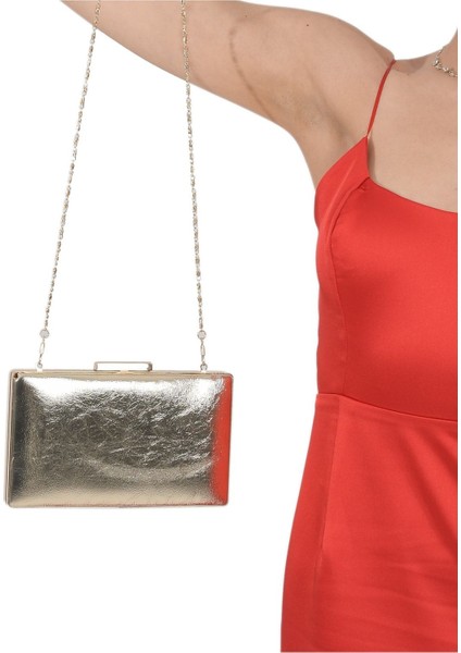 Rose Gold Renk Kırışık Rugan Abiye Çanta Gece Çantası Nişan Düğün Çantası