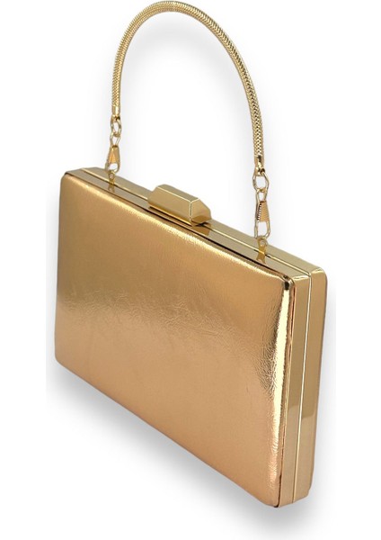 Rose Gold Kırışık Rugan Abiye Çantası Gece Çantası Düğün Nişan Kına Çantası