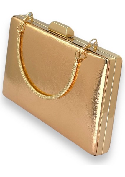 Rose Gold Kırışık Rugan Abiye Çantası Gece Çantası Düğün Nişan Kına Çantası