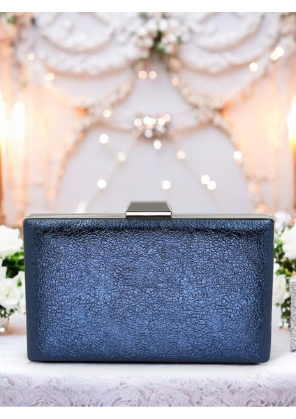 Platin Kristal Desenli Mat Deri Metal Saplı Abiye Çanta Gece Çantası Kına Düğün Nişan Çantası