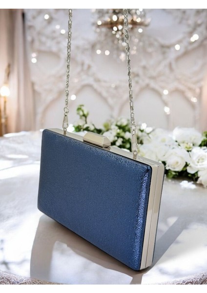 Platin Kristal Desenli Mat Deri Metal Saplı Abiye Çanta Gece Çantası Kına Düğün Nişan Çantası