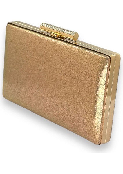 Rose Gold Ithal Sıvama Saten Parlak Kumaş Abiye Çanta Gece Çantası Kına Düğün Nişan