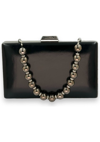 Siyah Renk Mat Cilt Deri Abiye Çanta Incili Abiye Çanta Portföy Çanta Portföy Clutch Düğün
