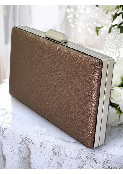 Platin Kristal Desenli Mat Deri Metal Saplı Abiye Çanta Gece Çantası Kına Düğün Nişan Çantası
