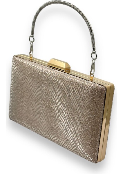 Rose Gold Renk Lazer Desenli Abiye Çanta Gece Çantası Düğün Nişan Kına Çantası Portföy Clutch