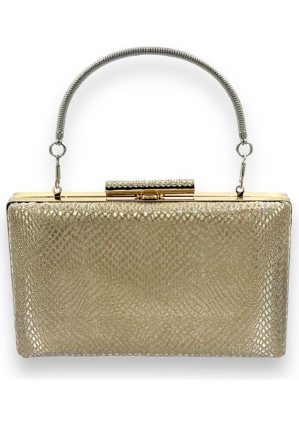 Altın Gold Renk Lazer Desenli Abiye Çanta Gece Çantası Düğün Nişan Kına Çantası Portföy Clutch