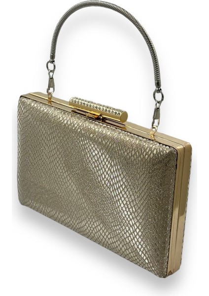 Altın Gold Renk Lazer Desenli Abiye Çanta Gece Çantası Düğün Nişan Kına Çantası Portföy Clutch