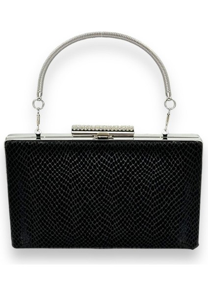 Siyah Renk Lazer Desenli Abiye Çanta Gece Çantası Düğün Nişan Kına Çantası Portföy Clutch