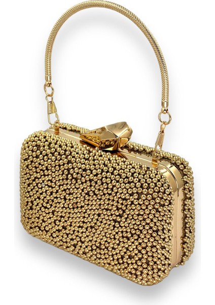 Mini Boy Altın Gold Dore Renk Incili Abiye Çanta Gelin Çantası Gece Çantası Portföy Clutch Mezuniyet