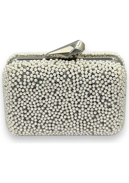 Mini Boy Sedef Ekru Incili Abiye Çanta Gelin Çantası Gece Çantası Portföy Clutch Mezuniyet Çantası