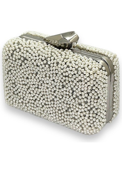 Mini Boy Sedef Ekru Incili Abiye Çanta Gelin Çantası Gece Çantası Portföy Clutch Mezuniyet Çantası