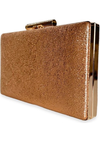 Rose Gold Renk Simli Abiye Çanta Gece Çantası Nişan Düğün Çantası El Çantası
