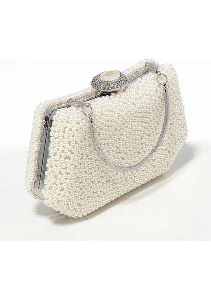 Incili Abiye Çanta Sedef Renk Gelin Çantası Abiye Çanta Gece Çantası Portföy Clutch