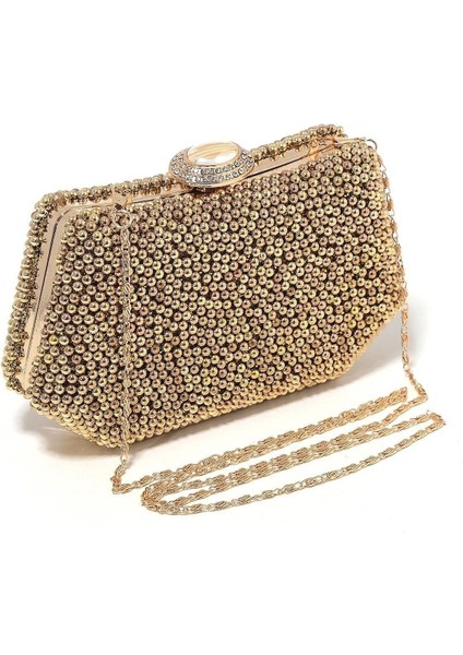 Altın Renk Incili Abiye Çanta Sedef Renk Gelin Çantası Abiye Çanta Gece Çantası Portföy Clutch