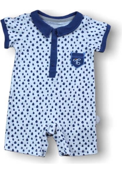 B 6-9 9-12 12-18 Ay Galaksi Baskılı Çıtçıtlı Kısa Kollu Erkek Bebek Tulumu