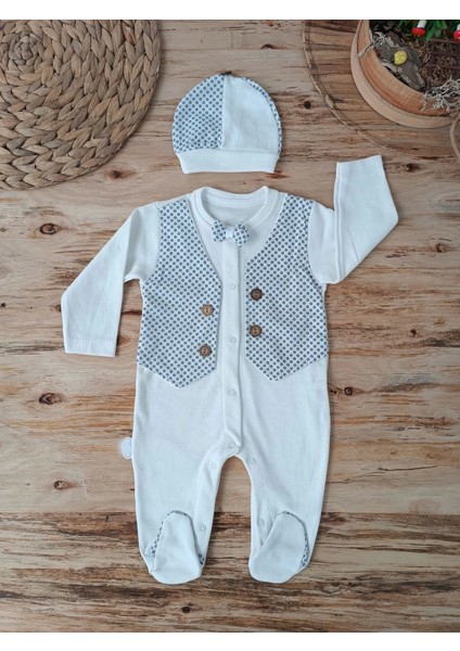 B 0-3 3-6 6-9 Ay Şapkalı Yelek Detaylı Boydan Çıtçıt Erkek Bebek Tulumu modelleri