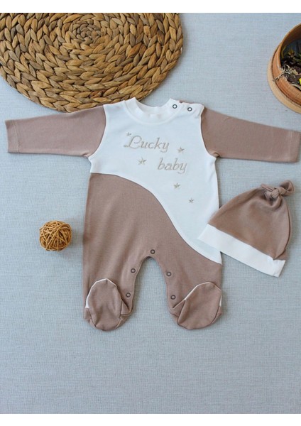 B 0-3 3-6 Ay Lucky Baby Nakışlı Es Çizgi Boy Şapkalı Erkek Bebek Tulumu