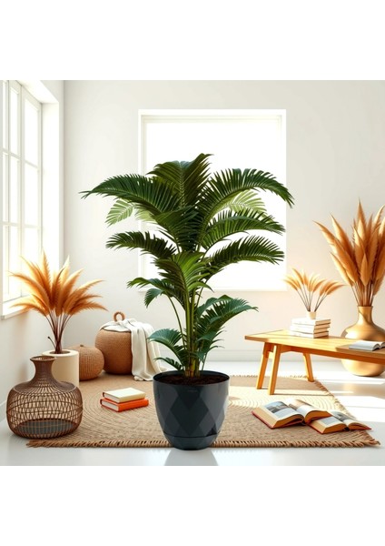 Modern Elmas Desenli Saksı 15 Litre - Dekoratif Saksı, Büyük Boy Yuvarlak Saksı 32,5X28,5 cm