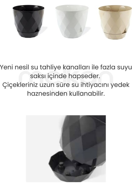 Modern Elmas Desenli Saksı 15 Litre - Dekoratif Saksı, Büyük Boy Yuvarlak Saksı 32,5X28,5 cm indirimleri