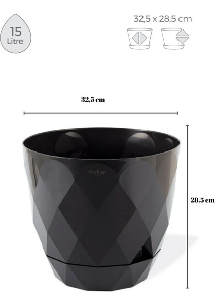 Modern Elmas Desenli Saksı 15 Litre - Dekoratif Saksı, Büyük Boy Yuvarlak Saksı 32,5X28,5 cm modelleri