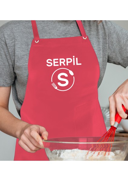 Kişiye Özel Isimli Kırmızı Şef Önlüğü, Aşçı Önlüğü, Şef Önlüğü