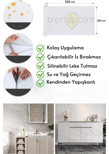 Kendinden Yapışkanlı Mermer Görünümlü 60CM×500CM Premium Zemin Duvar Kağıdı Dolap Kaplama