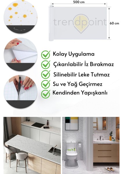 Kendinden Yapışkanlı Mermer Görünümlü 60CM×500CM Premium Zemin Duvar Kağıdı Dolap Kaplama