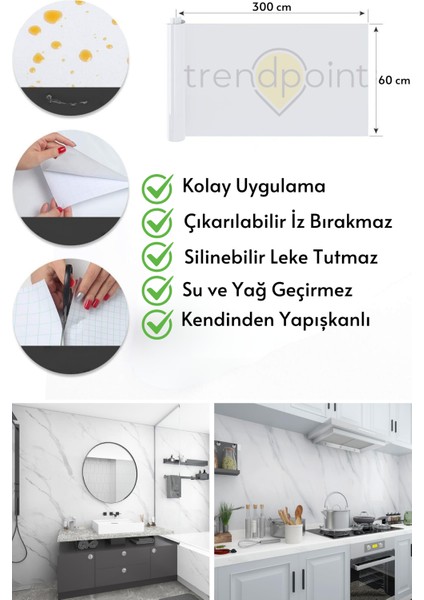 Kendinden Yapışkanlı Mermer Görünümlü 60CM×300CM Premium Zemin Duvar Kağıdı Dolap Kaplama