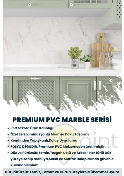 Kendinden Yapışkanlı Mermer Görünümlü 60CM×300CM Premium Zemin Duvar Kağıdı Dolap Kaplama