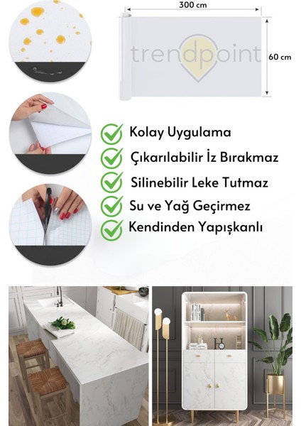 Kendinden Yapışkanlı Mermer Görünümlü 60CM×300CM Premium Zemin Duvar Kağıdı Dolap Kaplama