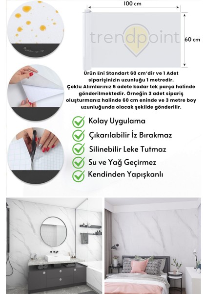 Kendinden Yapışkanlı Mermer Görünümlü 60CM×100CM Premium Zemin Duvar Kağıdı Dolap Kaplama