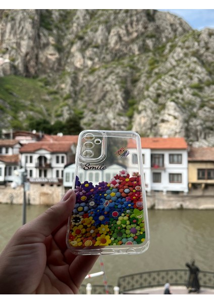 Samsung Galaxy A24 Uyumlu Kılıf Kamera Korumalı Gülümseme Çiceği Baloncuk Baskılı Şeffaf Kapak