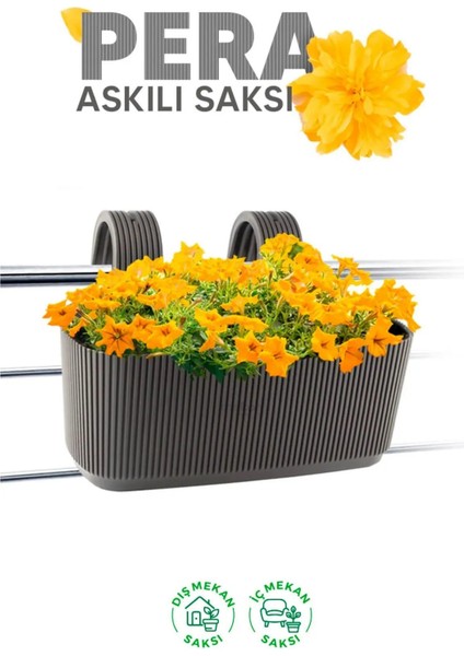 Modern Balkon Saksısı 3,2 Litre Askılı Balkon Saksı Dekoratif Çiçek Saksısı 21X29X19 cm