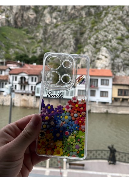 Xiaomi Redmi Note 13 Pro 4g Kılıf Kamera Korumalı Gülümseme Çiceği Baloncuk Baskılı Şeffaf Kapak