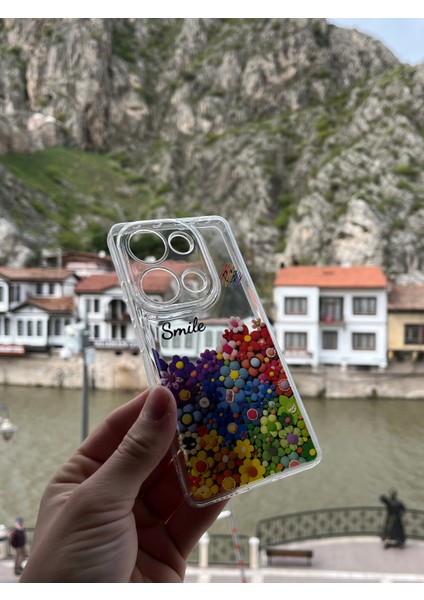 Xiaomi Redmi Note 13 Pro 4g Kılıf Kamera Korumalı Gülümseme Çiceği Baloncuk Baskılı Şeffaf Kapak modelleri