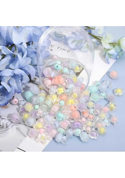 50 Adet Karışık Şeffaf Içi Renkli Boncuk Modelleri Takı Yapım Malzemesi